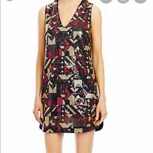 Nicole Miller Black and Gold Sequin Patterned Mini Dress